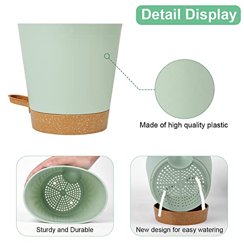 OFFCUP Plant Pots, 3pcs Plastic Plant Pots, 16.5cm Self Watering Plant Pots with Drainage Holes, Saucers and Reservoir, Suitable for Plants Indoo