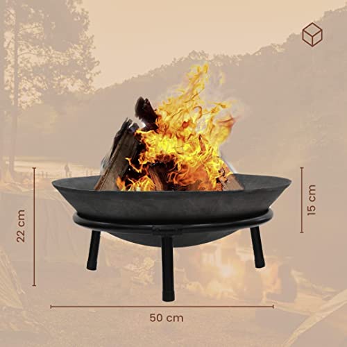 Rammento 50cm Large Cast Iron Fire Pit - Garden Patio Heater for Wood Logs and Charcoal Burning - Outdoor Garden Fire Bowl Brazier for Warmth and