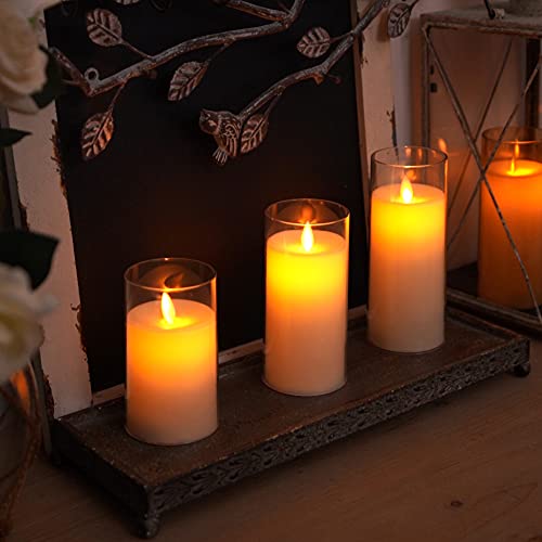 Homemory Flickering Flameless Candles, Battery Operated Acrylic LED Pillar Candles with Remote Control and Timer, Ivory White, Set of 3