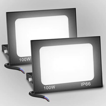 Ankishi Security Light 100W, 2 Pack LED Floodlight 10000lm, IP66 Flood Lights Outdoor with [Wove Glass], 6500K Daylight White Outside Light with