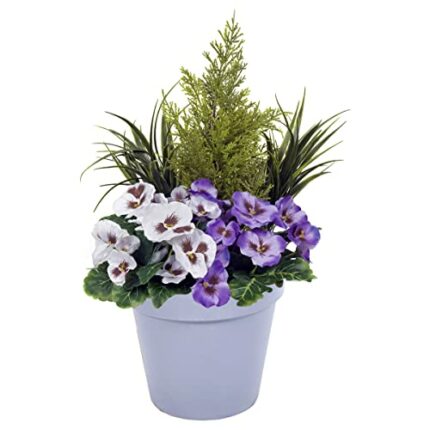 Artificial Purple & White Pansy Grey Patio Planter 60cm/24in