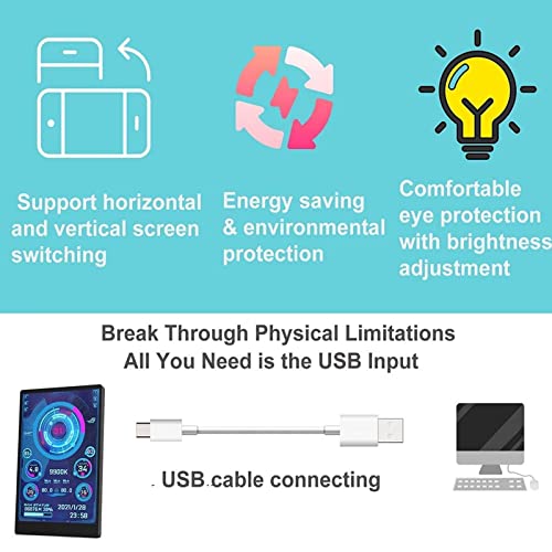 Bewinner 5in PC CPU Monitor Computer Temperature, 800x480 EDIY IPS USB Mini Screen TYPE C for AIDA64 Temperature Display PC CPU GPU RAM Data Moni