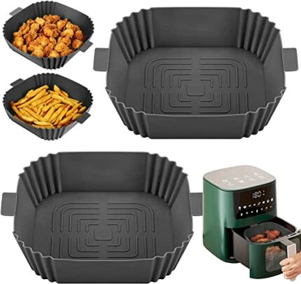 Usper 7.9Inch Air Fryer Silicone Pot Square Liners, Reusable Air Fryer Silicone Basket Baking Tray for COSORI, Ninja, Tower,Heat Easy Cleaning Ac
