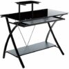 Major-Q 30" H Contemporary Style Modern Pewter Finish Clear Glass Top Home Office Computer Desk, 9000118