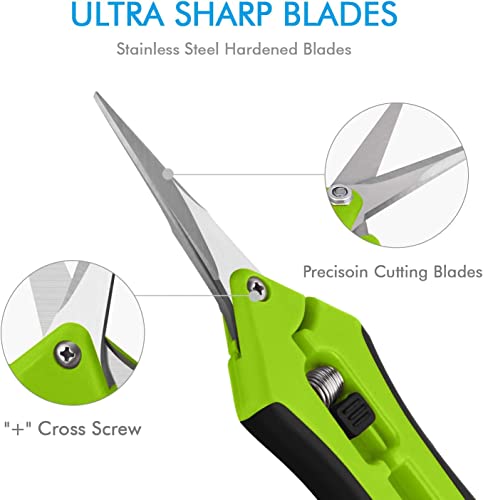 Jasni Professional Pruning Shears, Trimming Scissors - Straight Tip, Gardening Hand Pruner Pruning Shear Stainless Steel Blades with Spring-Loade