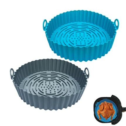 TENQUAN 2 Pcs Silicone Air Fryer Liners 7.9" for 4-6.5L Airfryer Round Accessories Reusable Pot Food Grade Baskets Tray for Roasting Oven Microwa