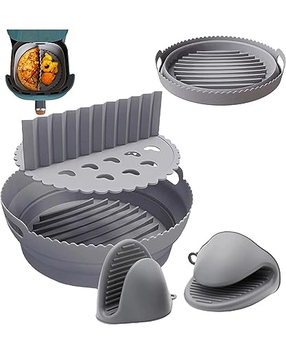 Silicone Air Fryer Liner, Divider & Heat Resistant Mitts | Air Fryer Silicone Liner By Frying In the Air | Easy Clean, Non-Stick, Reusable Air Fr