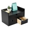 ExoLiry Black Bamboo Desk Organizer Wooden Storage Cabinet 3 Drawers with Shelf Tabletop Organization Box Home Office Workspace Bathroom Toiletri