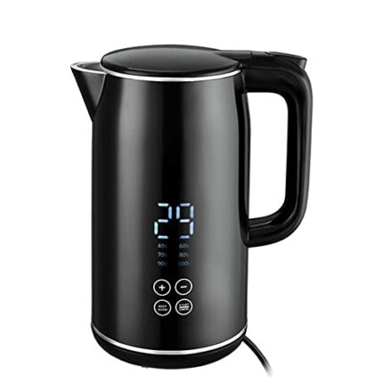 Venga! Electric Jug Kettle 1.7 L, 100% BPA-Free Stainless-Steel Interior, Double Walls, 4-Hour Keep-Warm, Digital Display, 6 Preset Temperatures,