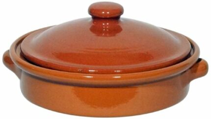 Amazing Cookware SB123 Natural Terracotta 25cm Round Dish With Lid, Brown
