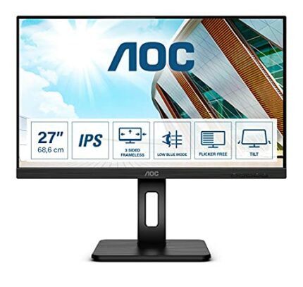 AOC 27P2Q - 27 Inch FHD Monitor, 75Hz, 4ms, IPS, Height Adjust, USB Hub, Spaekers, FlickerFree (1920x1080 @ 75Hz, 250cd/m², HDMI//DP/VGA/DVI/ USB