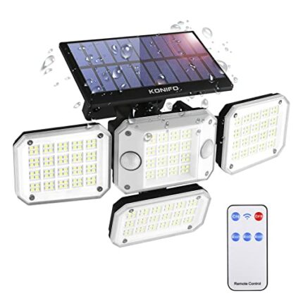Solar Outdoor Lights Motion Sensor: LED Flood Lights with Dual Sensors Solar Powered Security Lights for Outside IP65 Waterproof - Exterior Wall