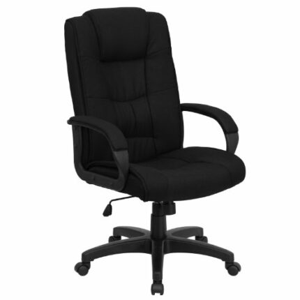 Flash Furniture High Back Multi-Line Stitch Upholstered Executive Swivel Office Chair with Arms, Metal, Black Fabric, Set of 1