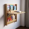 Wall Mounted Desk,Folding Drop-leaf Table with Bookshelf,Foldable Bookshelves,Space-Saving Fold Down Computer Laptop Writing Workbench,for Home O