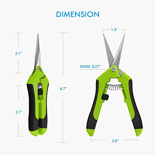 Jasni Professional Pruning Shears, Trimming Scissors - Straight Tip, Gardening Hand Pruner Pruning Shear Stainless Steel Blades with Spring-Loade
