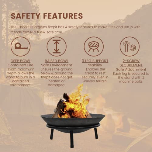 Rammento 50cm Large Cast Iron Fire Pit - Garden Patio Heater for Wood Logs and Charcoal Burning - Outdoor Garden Fire Bowl Brazier for Warmth and