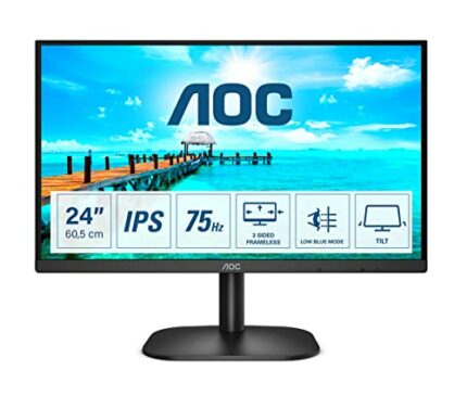 AOC 24B2XH - 24 Inch FHD Monitor,75Hz, IPS, 7ms, lowBlue Mode, Framnless Design, Vesa 100 x 100 (1920 x 1080 @ 75Hz, HDMI/VGA)