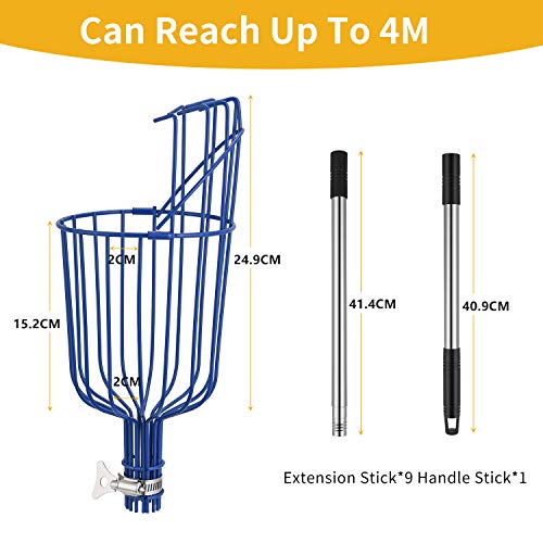 MaidMAX Fruit Picker, 13 Foot (4M) Fruit Picker Pole with Basket Apple Orange Picker Tool Gardening Picks with Lightweight Stainless Steel Connec