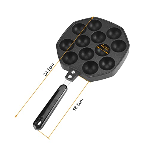 Aebleskiver Cast Iron NonStick Pan, 12 Cavities Aluminum Non-Stick Takoyaki Grill Pan Plate Octopus Ball/Pancake Maker Baking Mold for Other Dess