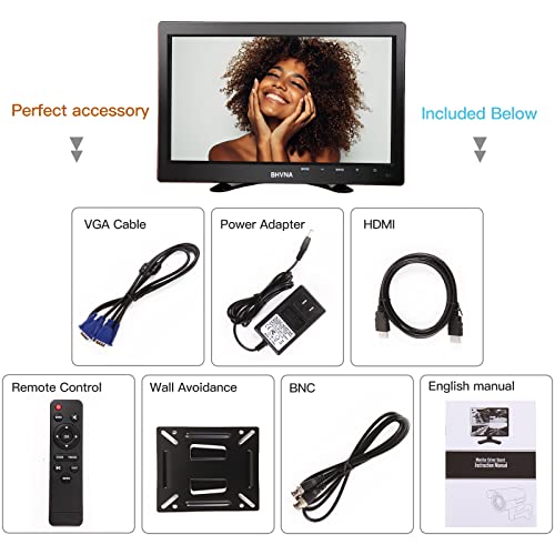 BHVNA 10.1 Inch Small Portable Monito CCTV with HDMI、VGA、AV、BNC、USB Multifunction Interface LED Screen PC Mini Monitor 1024x600 Resolution Built-