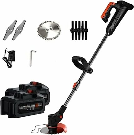 Cordless Trimmer, Adjustable Telescoping Handle Swivel Head Home Small Lawn Mower with 15000mA Battery 3 Blades Portable Weeder