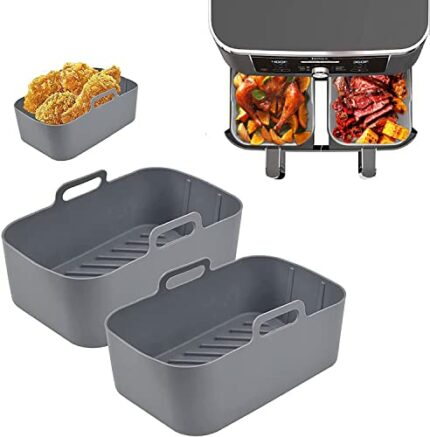 2PCS Silicone Pot for Ninjas Dual Air Fryer, Reusable Air Fryer Silicone Basket Air Fryer Accessories Reusable Double Air Fryer Liner for Ninja A