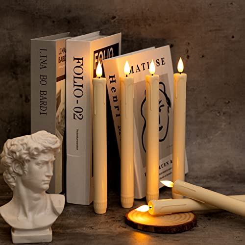 Homemory 6 Pcs LED Flameless Taper Candles with Remote, Flickering Battery Operated CandleSticks, Plastic Window Candles, 24CM for Halloween Chri