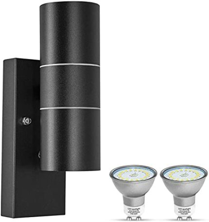 Wondlumi Outdoor Wall Light Dusk Till Dawn Sensor, Outside Lights Mains Powered IP44 Security Lights Black, Incl. 2X 5W GU10 LED Bulbs Cool White