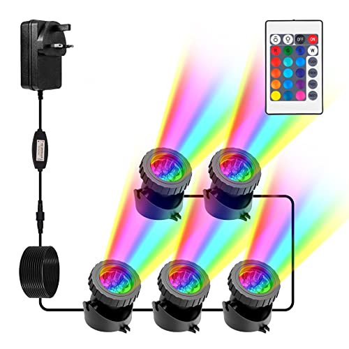 NATPOW Pond Lights, Mains Powered, RGB Underwater spot, Aquarium Lights with Remote Control, IP68 Waterproof, Multicoloured, Submersible, for Aqu