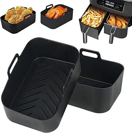 Usper 2PCS Air Fryer Silicone Pot for Ninja Foodi Dual DZ201 DZ401 AF300UK AF400UK & Tower T17088, Air Fryer Liner Basket Accessories for Instant