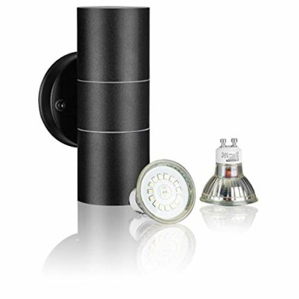 SEBSON® LED Outdoor Wall Light, Up Down Outside Lighting Mains Powered, Stainless Steel Black, incl. 2X LED Bulb GU10 3W Cool White