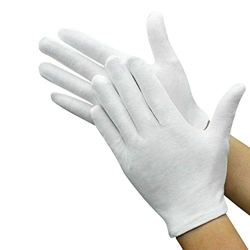 JKG® 2 pairs x Dermatological White 100% Cotton Gloves, Thickened Stretchable Lining Medium Large 1 size fits all Gloves, Guard, Parade, Jeweller