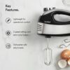 VonShef Hand Mixer Electric Whisk – Food Mixer for Baking with 5 Speeds, 400W, 2 Stainless Steel Beaters, 2 Dough Hooks & Balloon Whisk, Easy Cle