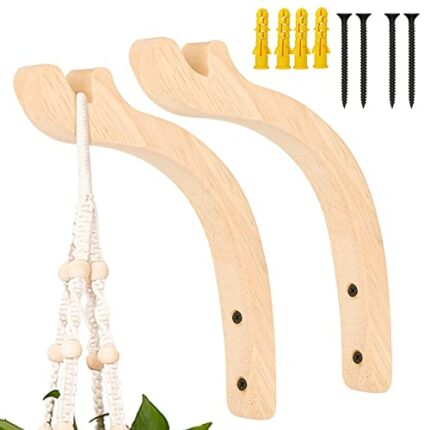 LUTER 2pack Hanging Plant Hook, Wooden Hanging Plant Hook Hanging Plant Bracket Plant Hanger Wooden Hanging Basket Hooks with Screws Plant Hanger