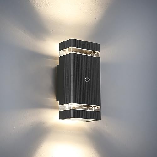 HLFVLITE Dusk to Dawn Outdoor Wall Light, Aluminum Outside Light Fixture with 5w LED Bulbs, Waterproof Exterior Wall Lamp Up & Down Outdoor Light