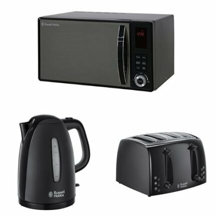 Russell Hobbs Microwave, 23 L with Textures Kettle, 1.7 L, 3000 W and Textures 4 Slice Toaster - Black