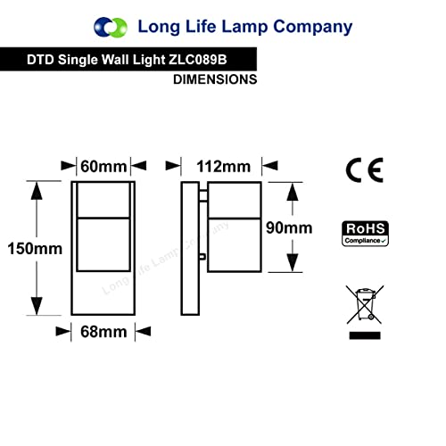 Long Life Lamp Company Black Outdoor Wall Light Dusk Till Dawn Sensor Stainless Steel IP65 ZLC089B