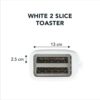 White Toaster 2 Slice - With Browning Controls & Anti-Jam Function - Compact Design 2 Slice Toaster - Easy to Clean with Removable Crumbs Tray -