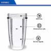 32OZ Cups for Compatible with Nutribullet Replacement Parts 600W/900w Blender Juicer Mixer (Pack of 1) by Poweka