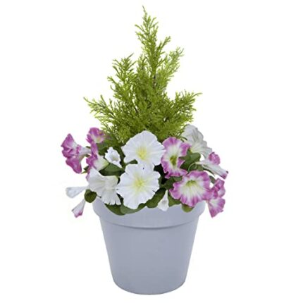 Artificial Pink & White Petunia Grey Patio Planter 60cm/24in