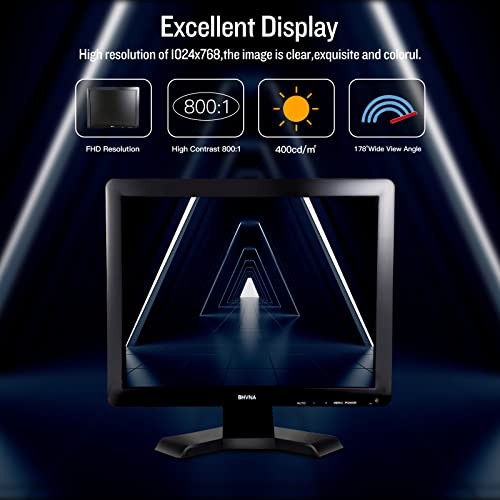 BHVNA 15 inch Multifunction LED Monitor Small TV with HDMI AV BNC VGA USB Input Support Surveillance Camera Display CCTV PC Monitor 1024x768 Buil