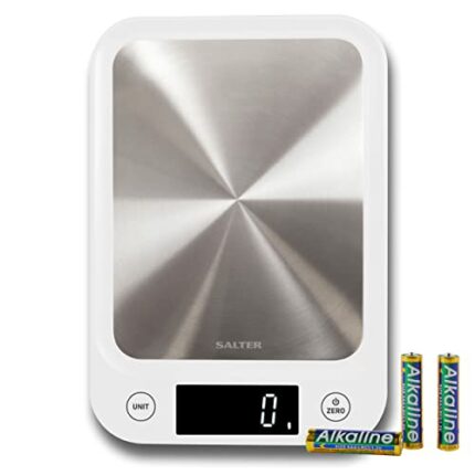 Salter 1105 SSWHDR Stainless Steel Electronic Scale - 5 KG Capacity, Large Platform Digital, Slim Design, Easy to Clean, Backlit Display, Tare Fu
