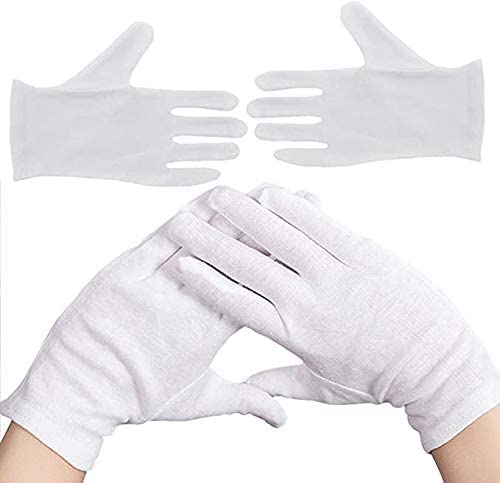 JKG® 2 pairs x Dermatological White 100% Cotton Gloves, Thickened Stretchable Lining Medium Large 1 size fits all Gloves, Guard, Parade, Jeweller