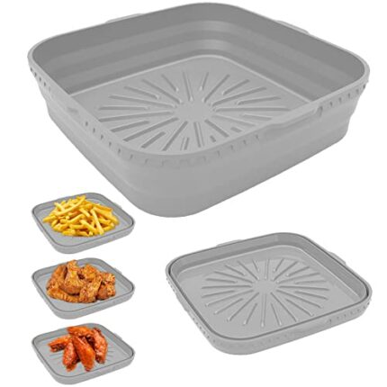 2 PCS Silicone Air Fryer Liner, SPOKKI Reusable Square Double Basket Air Fryer Liners, 8.2" Hot Pads Tower Air Fryer Accessories for Multifunctio