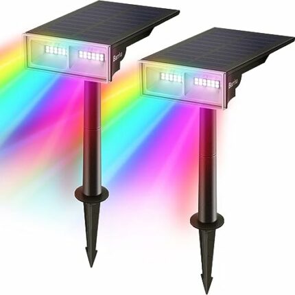 Barrina Solar Garden Lights Outdoor Spotlights, 24 LEDs RGB Color Changing Solar Powered Landscape Spot Lights, IP65 Waterproof, Auto On/Off Outd