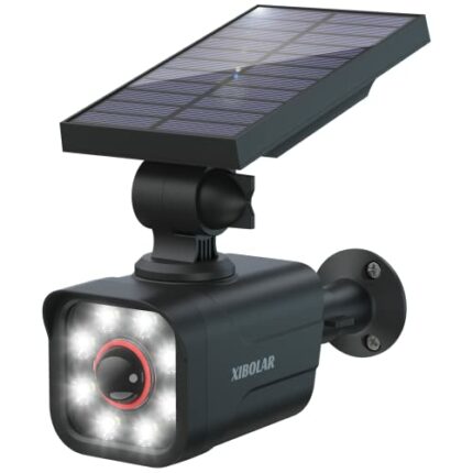Xibolar Solar Security Light Outdoor, Solar Motion Sensor Lights IP66 Waterproof, Solar Powered Wall Lights with Dummy Camera for Garden Fence Ga