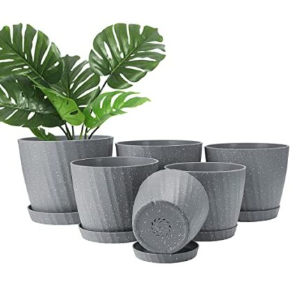 Plant Pots Indoor, 6Pack Plastic Plant Pots 19/17.5/16.5/15.5/14/11.5cm, Flower Pots Outdoor Self Watering Indoor Plant Pot with Drainage Holes a