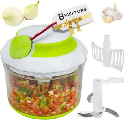 Brieftons QuickPull Food Chopper: Manual Hand Held Chopper / Mixer / Blender to Chop Fruits, Vegetables, Herbs, Onions for Salsa, Salad, Pesto, P