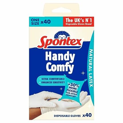 Spontex Handy Latex Disposable Gloves, Pack of 40, One Size