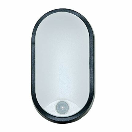 Luceco EBEO10P40-01 Eco Oval Bulkhead LED Lighting with PIR Motion Sensor, Black and White Bezel, 22 cm, 10 Watts